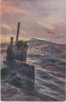 Deutsche Unterseeboot / WWI Imperial German Navy (Kaiserliche Marine) art postcard, submarine s: Willy Stöwer (r)