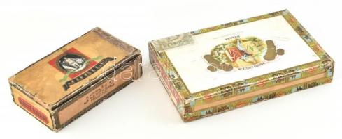 2 db régi kubai szivaros doboz (Jubile, Habana Romeo y Julieta), kissé sérült, kopott állapotban, 16x9x4,5 cm és 22,5x14,5x4 cm