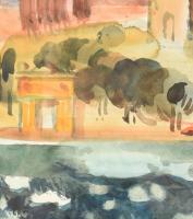 Pleidell János (1905 - 2007): Budai vár.
Akvarell, papír. 39x 61cm, jelzett: Pleidell Bp. 985.I.24....