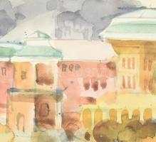 Pleidell János (1905 - 2007): Budai vár.
Akvarell, papír. 39x 61cm, jelzett: Pleidell Bp. 985.I.24....