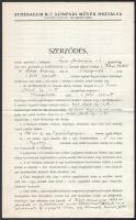 1922 Az UNIO Színházüzemi Rt. által a Lehár Ferenc Frasquita című operettje előadási jogára kötött 2 oldalas szerződés Beöthy László (1873-1931) színházigazgató saját kezű aláírásával, jó állapotban