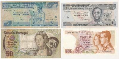 Vegyes: Belgium 1966. 50Fr + Portugália 1980. 50E + Etiópia 2006. 1B + 5B T:II-III Mixed: Belgium 1966. 50 Francs + Portugal 1980. 50 Escudos + Ethiopia 2006. 1 Birr + 5 Birr C:XF-F