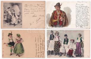 8 db RÉGI hosszú címzéses motívum képeslap: folklór / 8 pre-1905 motive postcards: folklore