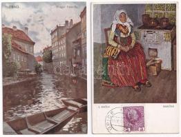 10 db RÉGI cseh folklór képeslap + 1 Prága / 10 pre-1945 Czech folklore motive postcards + 1 Praha