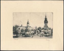 cca 1960 Tichy Kálmán (1888-1968): Rozsnyó (Felvidék), rézkarc, papír, jelzett, 10×14,5 cm