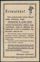 cca 1930 Korcsma Istvánné értesítése arról, hogy megnyitotta Bp. I. ker. Vérmező u. 8. alatti borkimérését