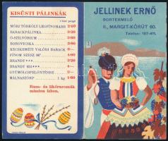 1938 Jellinek Ernő bortermelő és kereskedő kihajtható, kétlapos, kartonra nyomott dekoratív italárjegyzéke, szép állapotban
