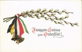 Innigste Grüsse zum Osterfest! / WWI German and Austro-Hungarian K.u.K. military propaganda with flags and Easter greeting