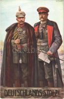 Deutschlands Stolz! / Wilhelm II and Paul von Hindenburg, WWI German military propaganda. Wohlfahrts-Karte der Rotes Kreuz s: Art. Fischer (EK)