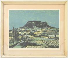 Csavlek András (1942-): Szentgyörgy hegy 970.
Linómetszet, papír, 28x39cm, jelzett, sérült, kopott,...