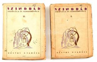 Krúdy Gyula: Szindbád ifjúsága és szomorúsága. I-II. kötet. (Egybekötve.) Bp., 1917., Táltos, 162+6,155+5 p. A papírborítók grafikája és az illusztrációk Kürthy György munkái. Kiadói, kissé rojtos szélű papírborítóval