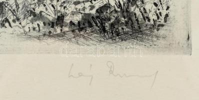 Láng Rudolf (1904-1991): Város, rézkarc, papír, 24x29cm, jelzett, lap széle foltos. Üvegezett, sérül...