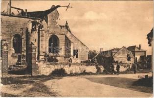 1916 Eingestürzte Kirche in einem Dorf an der Front / WWI German military, collapsed church, ruins + Soldatenbriefstempel II. Batl. Landw. I.-R. 12.