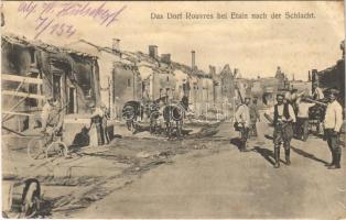 1915 Das Dorf Rouvres bei Etain nach der Schlacht / WWI German military, soldiers, destroyed village in France + "S.B. II/ I.R. 154." (EK)