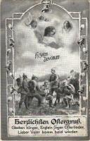 Húsvéti üdvözlet / Herzlichen Ostergruß / WWI German military art postcard, with Easter greetings (EK)