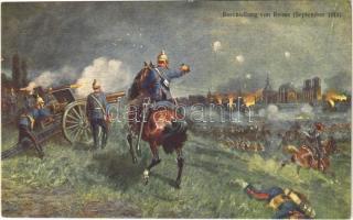 Beschießung von Reims (September 1914). Offizielle Postkarte für das Rote Kreuz, Kriegsfürsorgeamt und Kriegshilfsbüro 105. / WWI German military art postcard, Battle of Reims