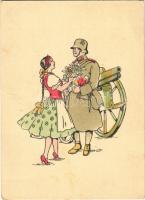 1942 Bevonulás. Kiadja a Délvidéki Egyetemi és Főiskolai Hallgatók Egyesülete / WWII Hungarian military art postcard, entry of the Hungarian troops, irredenta propaganda (EB)