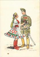 Bevonulás / WWII Hungarian military art postcard, entry of the Hungarian troops, irredenta propaganda (gyűrődés / crease)