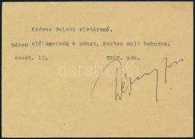 1966 Déry Tibor (1894-1977) író levelezőlapja pénzelőleg kérése ügyében sajt kezű aláírásával