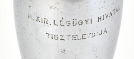 cca 1940 A M. kir. Légügyi Hivatal tiszteletdíja. Krómozott fém, szárnyas bomba alakú dísz. 17,5 cm