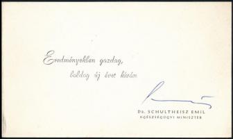 1975 Schultheisz Emil egészségügyi miniszter aláírt üdvözlő kártyája
