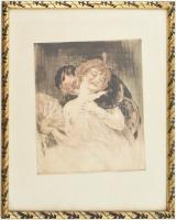 Ismeretlen művész: Szerelmespár.
Rézkarc, papír, 31x26cm, körbevágott papír. Üvegezett sérült keret...