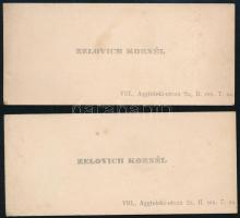 Zelovich Kornél (1869-1935) mérnök, műegyetemi tanár 2 db névjegykártyája, az egyiken törésnyommal, az egyik hátoldalán ceruzás névbejegyzésekkel, a másikon saját kezű üdvözlő soraival: Boldog ünnepeket, 5x10 cm