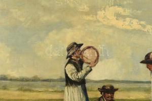 Holló jelzéssel: Bográcsozó parasztok.
Olaj, vászon. 63,5x94,5 cm. Sérülésekkel