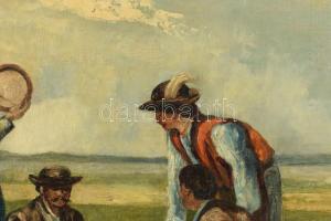 Holló jelzéssel: Bográcsozó parasztok.
Olaj, vászon. 63,5x94,5 cm. Sérülésekkel