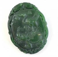 Jade medál daru és teknős motívummal 45x63 mm, 50 g