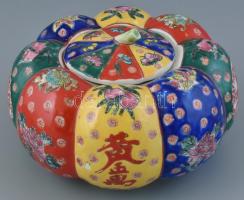 Kínai Feng Shui bőségedény. Kézzel festett, jelzett, hibátlan d: 20 cm
