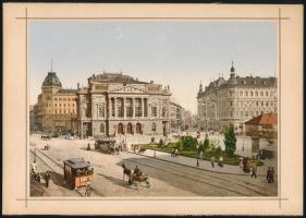cca 1890 Budapest, Népszínház - Volkstheater, feliratozott, színezett nyomat, kiadja: Calderoni és Társa, 11,6×16,3 cm