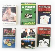 6 db pókerrel kapcsolatos könyv - Póker alapkönyv; Olvasd le, foszd ki; Nyílt lapokkal; A póker titkai; Texas holdem poker. Kiadói papírkötésben, jó állapotban.