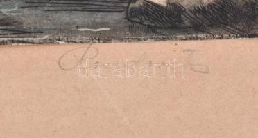 Olvashatatlan jelzéssel: Erdő szélén.
Rézkarc papír. 23,5x32cm, körbevágott, jelzett,