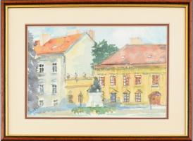 Olvashatatlan jelzéssel: Soproni utca. Akvarell, papír. 20x30cm. Üvegezett keretben.