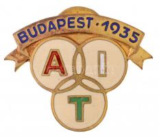 1935. BUDAPEST 1935 AIT zománcozott gomblyukjelvény, BERÁN N. BPEST (20x26mm) T:1-