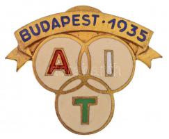 1935. BUDAPEST 1935 AIT zománcozott gomblyukjelvény, BERÁN N. BPEST (20x26mm) T:1-