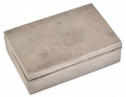 Ezüst(Ag) dobozka, jelzett, belül ajándékozási sorokkal, fa betétekkel, 12×8×3,5 cm, nettó: 141 g