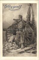 1915 Boldog Újévet! / WWI Austro-Hungarian K.u.K. military art postcard with New Year greeting (EK)