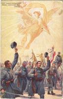 1916 Újév fogadd üdvözletünk! Áldást, szerencsét hozz nekünk / WWI Austro-Hungarian K.u.K. military art postcard with New Year greetings (EK)