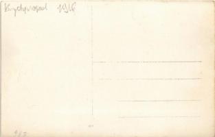 1916 Chervonohrad, Krystynopol; WWI Austro-Hungarian K.u.K. military, soldiers in automobiles, decor...