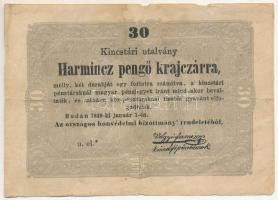 1849. 30kr Kossuth bankó csillagos sorozatszámmal T:III tűlyuk, beszakadások Adamo G103A