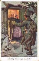 Boldog Karácsonyi Ünnepeket / WWI Austro-Hungarian K.u.K. military art postcard with Christmas greetings. W.R.B. & Co. Nr. 307. s: Schubert (EK)