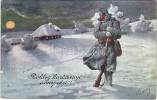 1914 Boldog Karácsonyi Ünnepeket / WWI Austro-Hungarian K.u.K. military art postcard with Christmas greetings. B.K.W.I. 933-10. s: K. Feiertag (fl)