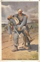 1915 Népfelkelő hőseink / Unsere Landsturm-Helden / WWI Austro-Hungarian K.u.K. military art postcard, injured soldiers. G.G.W. II. Nr. 116. (EM)