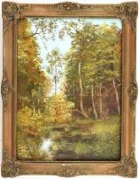 Ismeretlen festő: Erdő. Olaj, farost. Jelzés nélkül, 32x23 cm