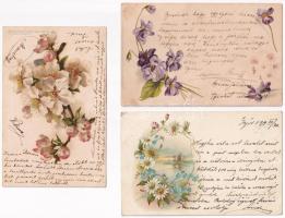 3 db RÉGI virágos litho üdvözlőlap 1899-ből / 3 pre-1945 litho flower greeting cards from 1899