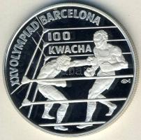 Zambia 1992. 100K Ag "Olimpia-boksz" T:PP Tanúsítvánnyal!