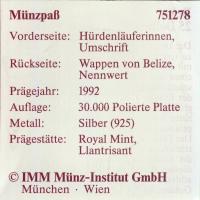 Belize 1992. 25$ Ag "Olimpia-gátfutás" T:PP Tanúsítvánnyal!