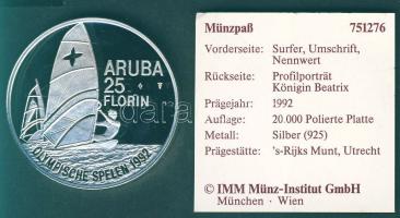 Aruba 1992. 25Fl Ag "Olimpia-szörf" T:PP Tanúsítvánnyal!